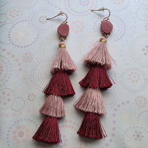 Tiered Tassel Drop Earrings - Pink & Burgundy